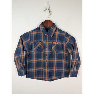 Dixxon Flannel Shirt‎ Youth XS Blue Orange Plaid D-Tech Blend Button Up Pockets